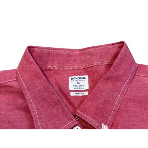 Bonobos Dress Shirt Mens Size XL Red | Pink Standard Fit 100% Cotton Button Up - Picture 2 of 5